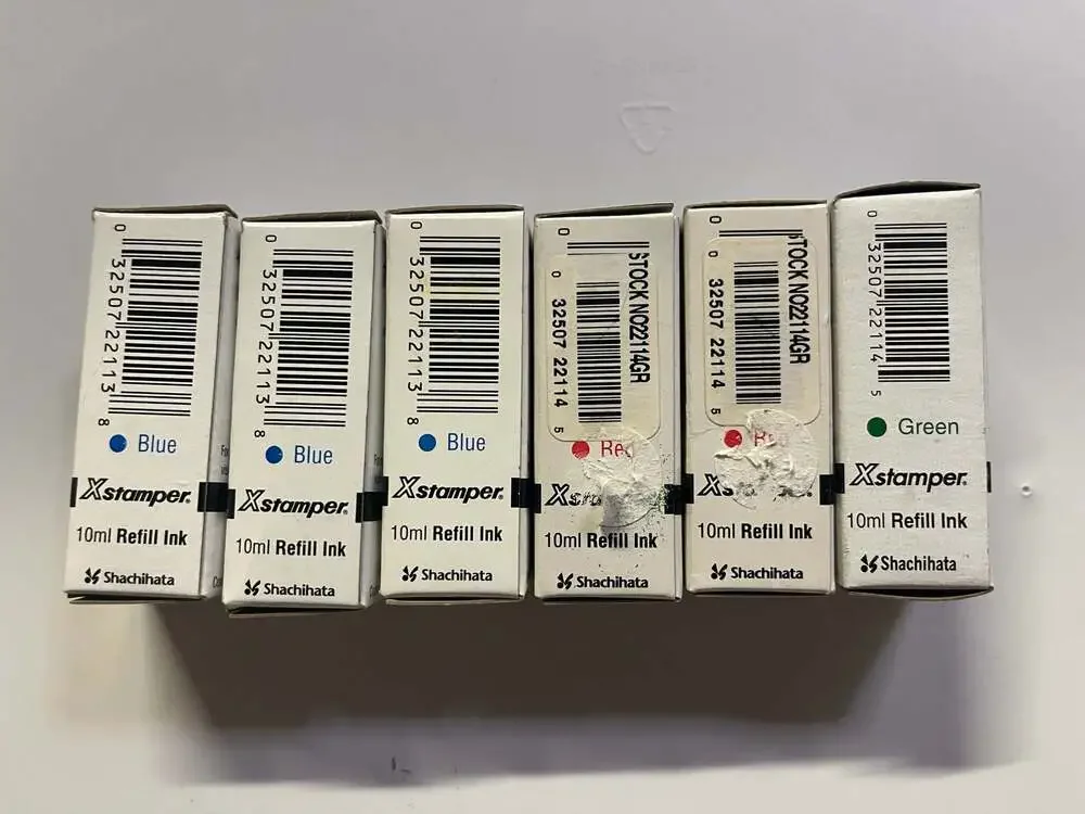 Lot of 6 Xstamper CS-10N 10ml Refill Ink Bottles (Blue, Red, Green)
